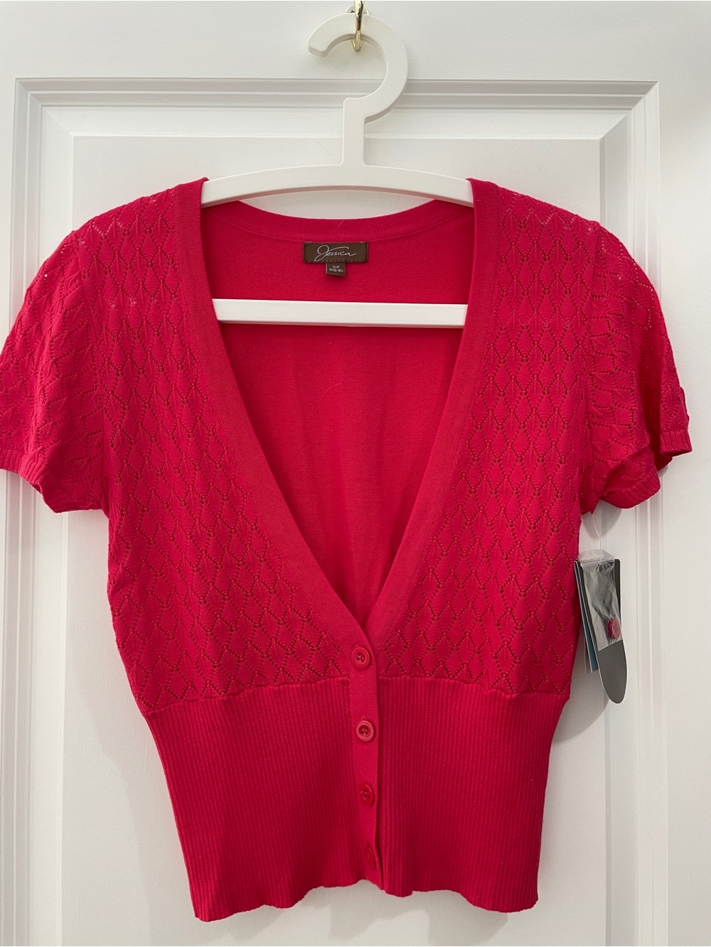 Jessica Hot Pink Short-Sleeve V-Neck Cardigan
